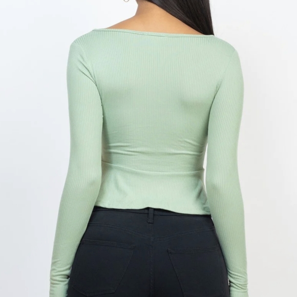 Women's Ribbed Drawstring Peplum Top - Picture 5 of 5